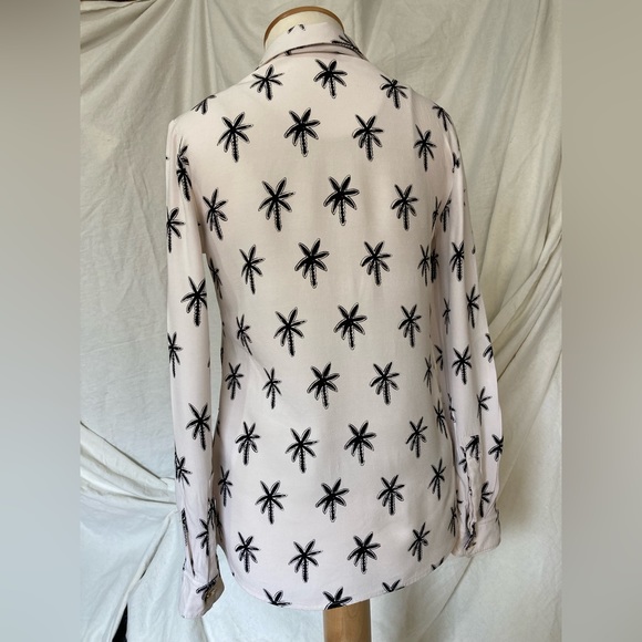 Chic blouse, off-white with black palm tree pattern, XS - Picture 3 of 8